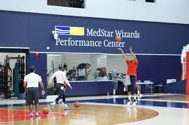 Members of the Washington Wizards seen here warming up at the Medstar Wizards Performance Center - the practice facility for the Washington Wizards